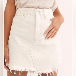 Free People Cream Denim Frayed Skirt